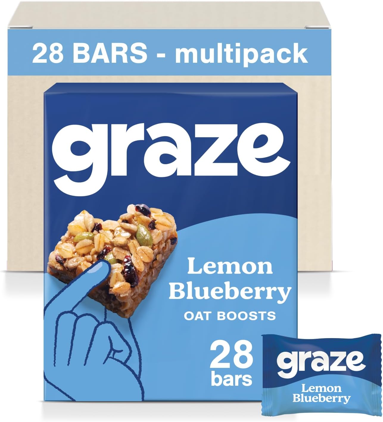 Graze Lemon Blueberry Superfood Oat Boost Bars - Vegetarian Snacks, Whole Oat - Packaging May Vary - (28 Snacks - 7 Packs Of 4 X 30G)