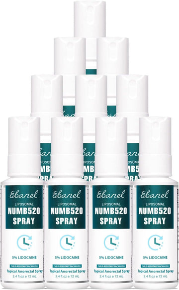 Ebanel 10-Pack 5% Lidocaine Spray Pain Relief Numb520 Burn Itch Relief Numbing Spray For Skin, Topical Anesthetic Postpartum Hemorrhoid Treatment Spray With Phenylephrine For Local And Anorectal Uses