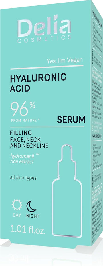 Delia Cosmetics - Filling Serum - Hyaluronic Acid - Mature Skin - Reduces Wrinkles. Improves Elasticity. Delay Aging Process - Moisturised, Firm Skin - Vegan - 30Ml