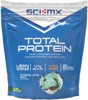 Sci-Mx Total Protein - Concentrate & Isolate Protein Powder - Lean Muscle Development - Chocolate Mint • No Added Sugar • 4.2G Bcaas + 21G Protein Per Serving • 900G
