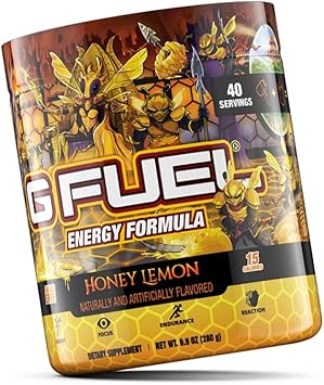 G Fuel Honey Lemon Energy Powder, Sugar Free, Clean Caffeine Focus Supplement, Water Mix, Focus Amino, Vitamin + Antioxidant Blend, 9.9 Oz (40 Servings)