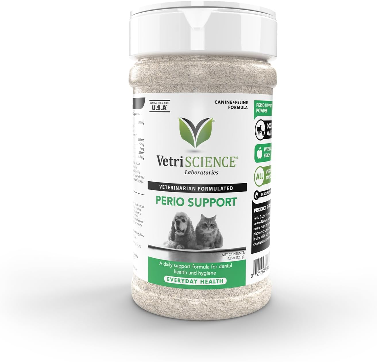 Vetriscience Perio Support Cat & Dog Teeth Cleaning Dental Powder, 4.2Oz - Cat & Dog Breath Freshener - Clinically Proven Plaque And Tartar Support