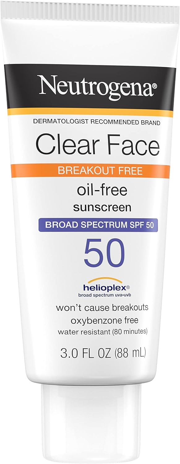 Neutrogena Face Sunscreen, Broad Spectrum SPF 50 Clear Face, Breakout Free Lotion, Fragrance- & Oxybenzone-Free, Non-Comedogenic, 3 Fl. Oz : Beauty & Personal Care