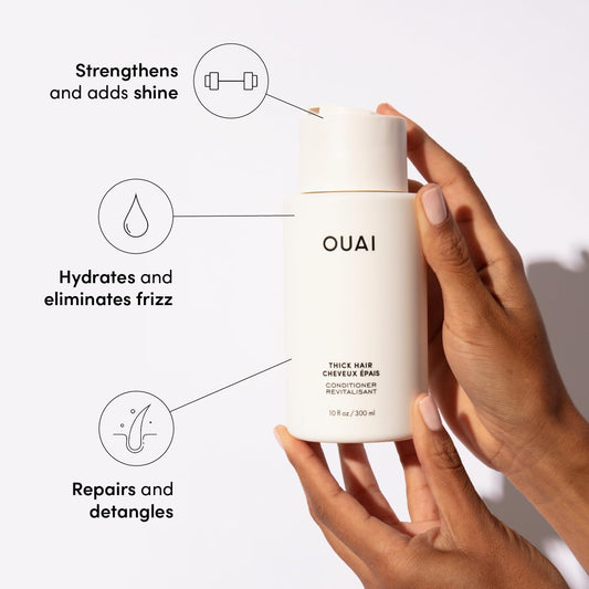OUAI Thick Hair Conditioner - Moisturizing Conditioner for Dry, Frizzy Hair - Keratin, Marshmallow Root, Shea Butter and Avocado Oil - Paraben, Phthalate and Sulfate Free Hair Care - 10 oz