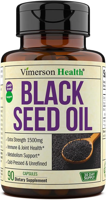 Black Seed Oil Capsules | Cold Pressed Blackseed Oil. Provides Vitamin E & Omega 3 6 9. High Potency (1500mg) for Joints, Immune Support, Antioxidants, Digestion, Hair Skin and Nails. Vegan. 90 Caps