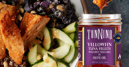Tonnino Yellowfin Tuna in Olive Oil with Spicy Thai Chili 6.3oz - 6-Pack: Omega-3, High Protein, Gluten-Free, Ready-to-Eat Tuna Packets for Tuna Salad, Tuna Fish Alternative to Salmon, tuna fish