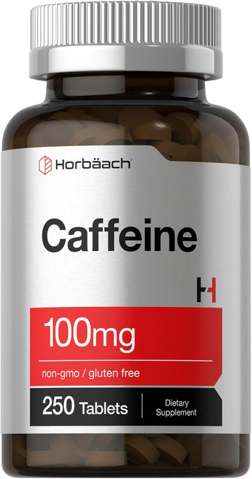 Horbäach Caffeine Pills 100Mg | 250 Tablets | Vegetarian Formula | Non-Gmo, Gluten Free Supplement