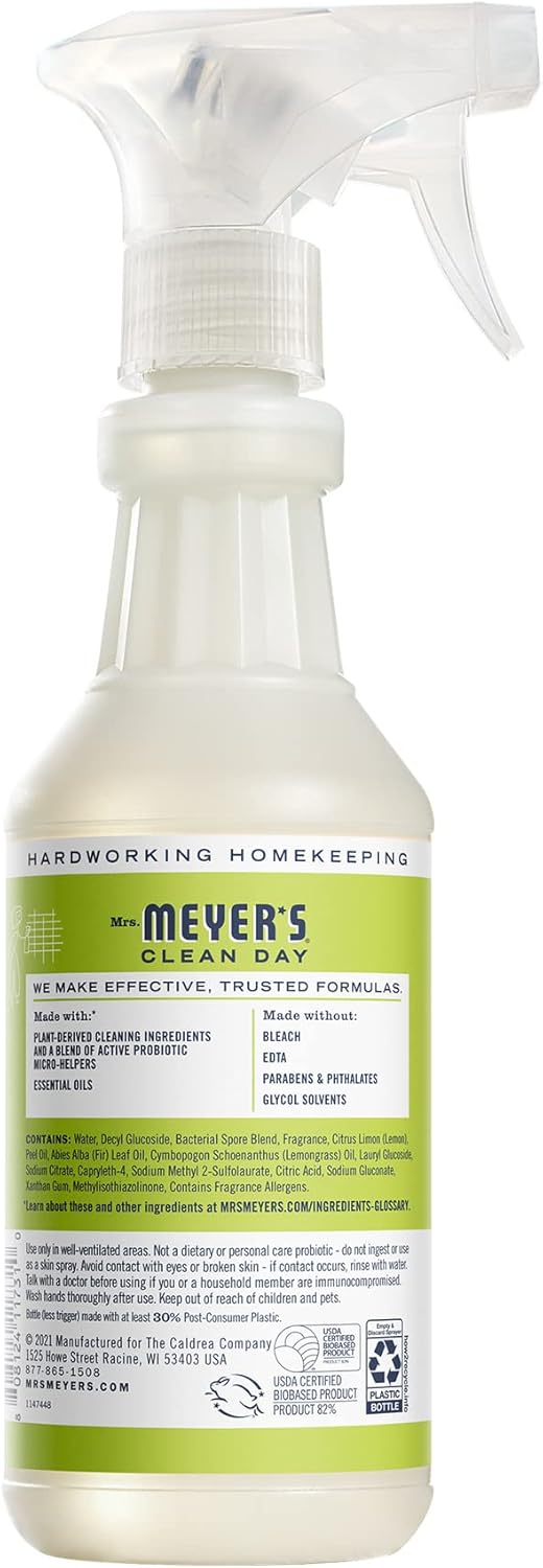 Mrs. Meyer'S Clean Day'S Probiotic Daily Shower Spray Cleaner, Made With Essential Oils And Other Thoughtfully Chosen Ingredients, Lemon Verbena, 16 Oz