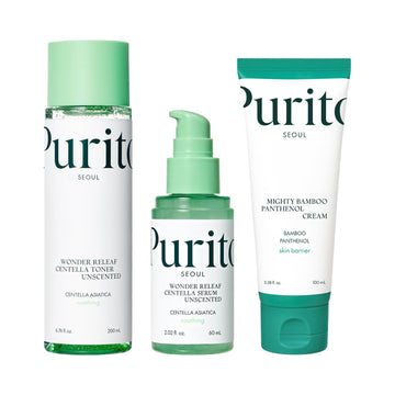 Purito Centella Unscented Toner, Unscented Serum, Mighty Bamboo Panthenol Cream Set