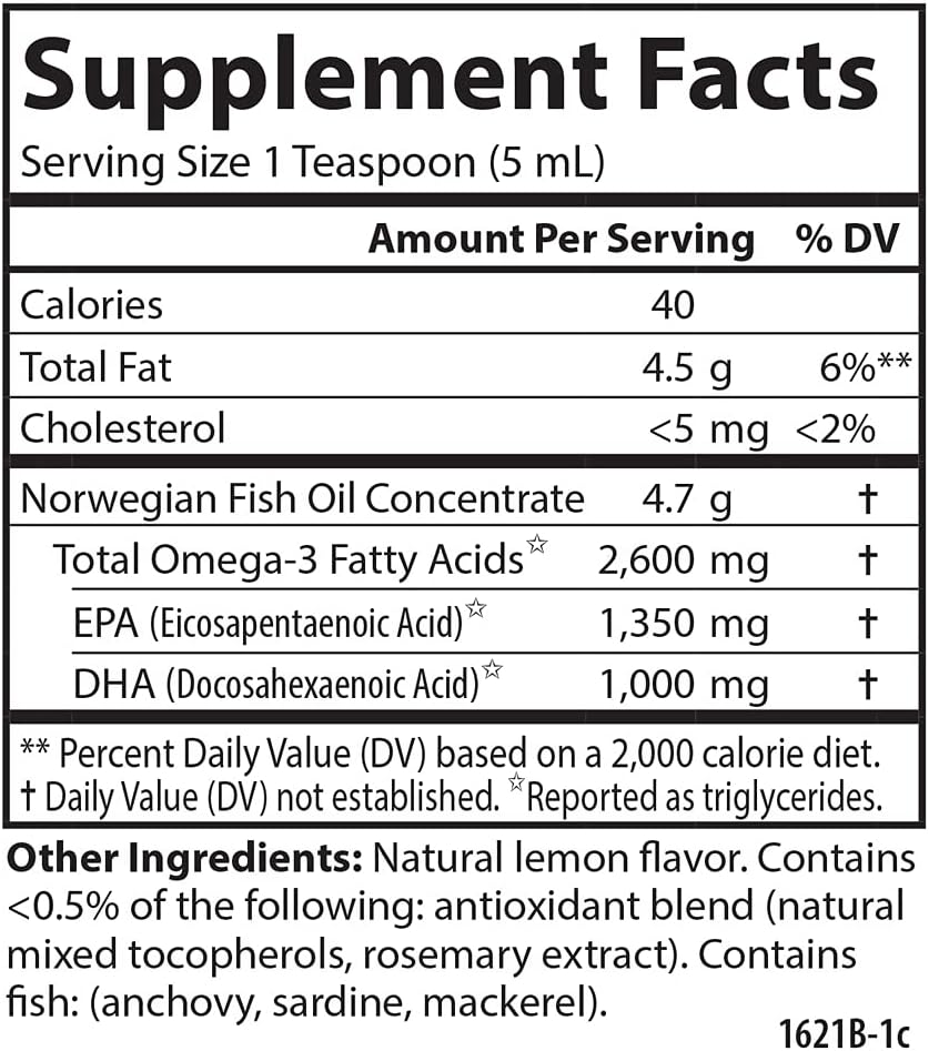 Carlson - Super Omega-3, 2600 mg Omega-3s, Omega-3 Liquid, Wild Caught Omega-3 Fish Oil Liquid Supplement, Omega-3 Supplement, Heart Health, Lemon, 100 mL (3.3 Fl Oz) : Health & Household