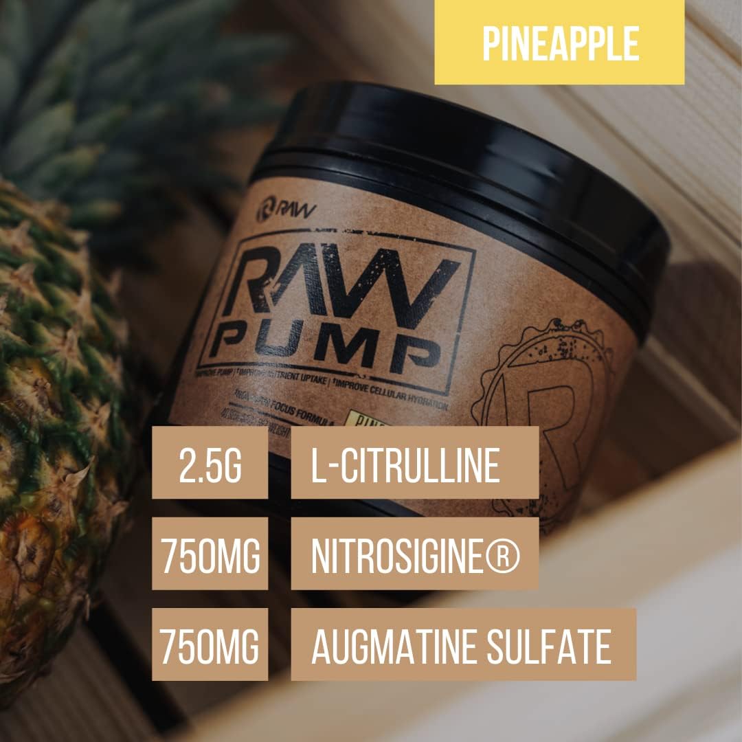 RAW Pump Stim Free Pre Workout | Non-Stimulant Pre Workout Supplement Powder Nitric Oxide Booster | Pre Workout Supplements Drink for During Workout | (40 Servings) (Pineapple) : Health & Household