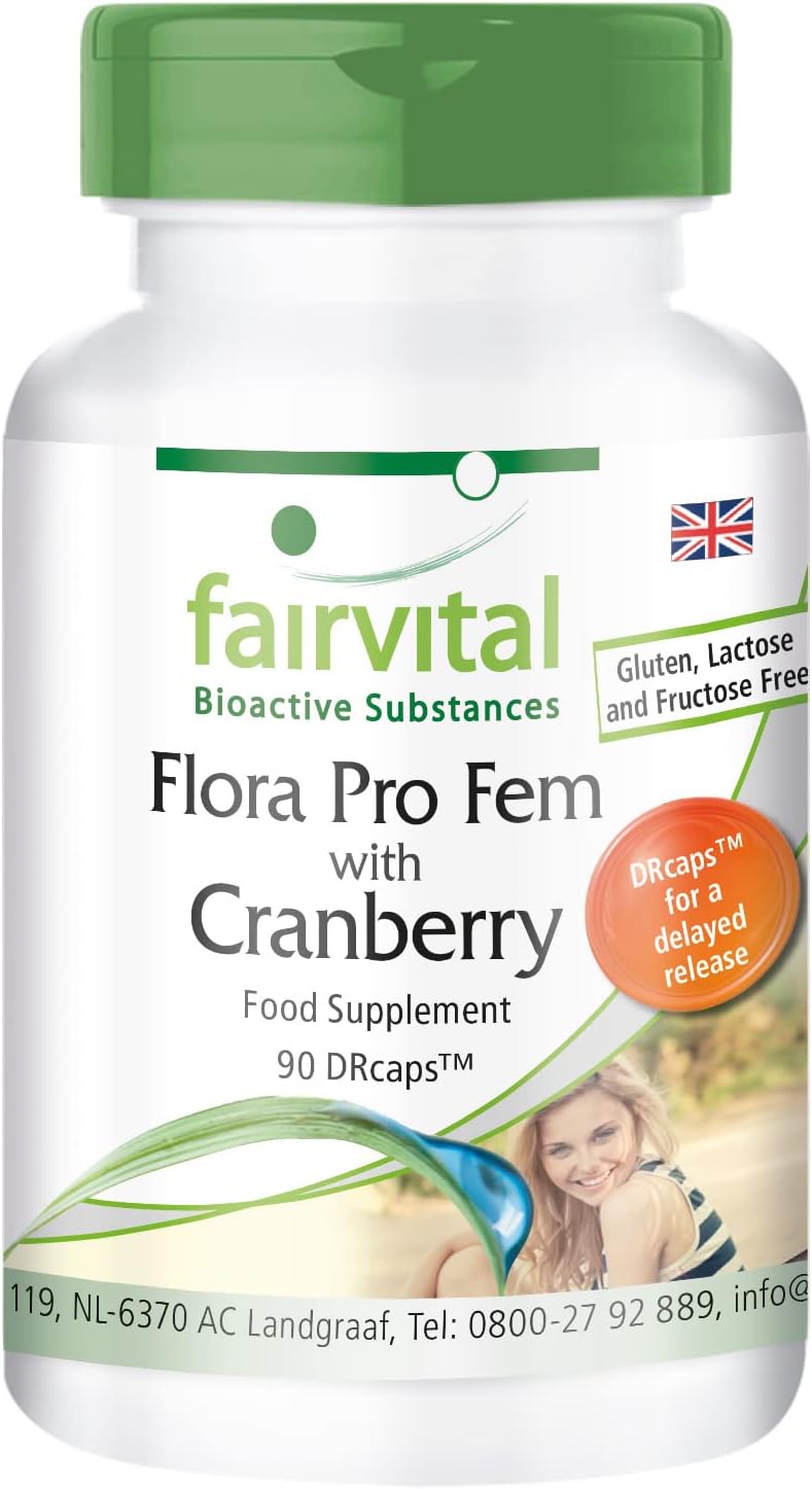 Fairvital | Flora Pro Fem - Cultures Complex Probiotics & Prebiotics - Lactobacillus rhamnosus and acidophilus with Cranberry - 90 capsules