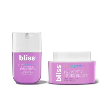 Bliss Anti-Aging Duo: Youth Got This Retinol Serum & Pure Retinol Deep Hydration Moisturizer | Diminishes Fine Lines & Wrinkles | Clean, Fragrance-Free, Vegan