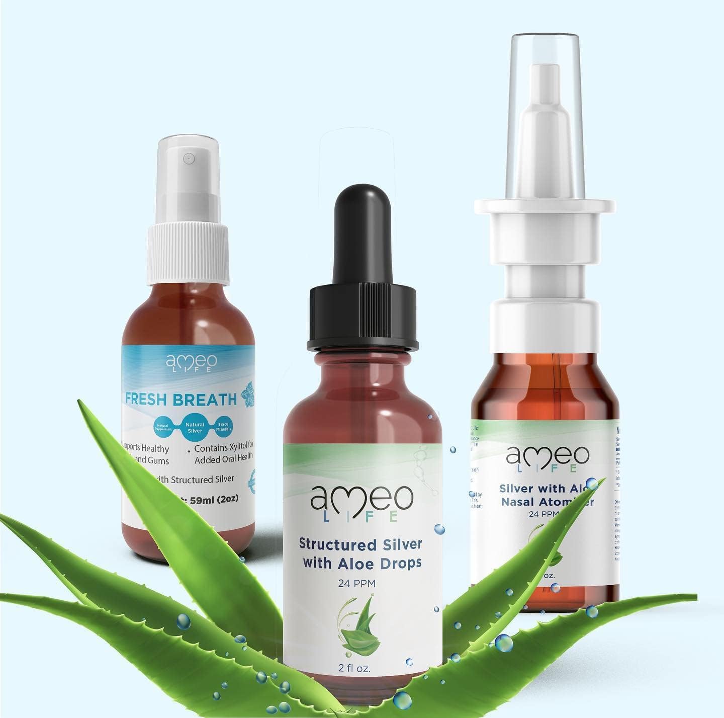 Ameo Life Aloe Infused Structured Silver Drops - Support Your Immune System, Digestive System, Ear Support and Nourish Your Skin, 24 ppm - Drops : Health & Household