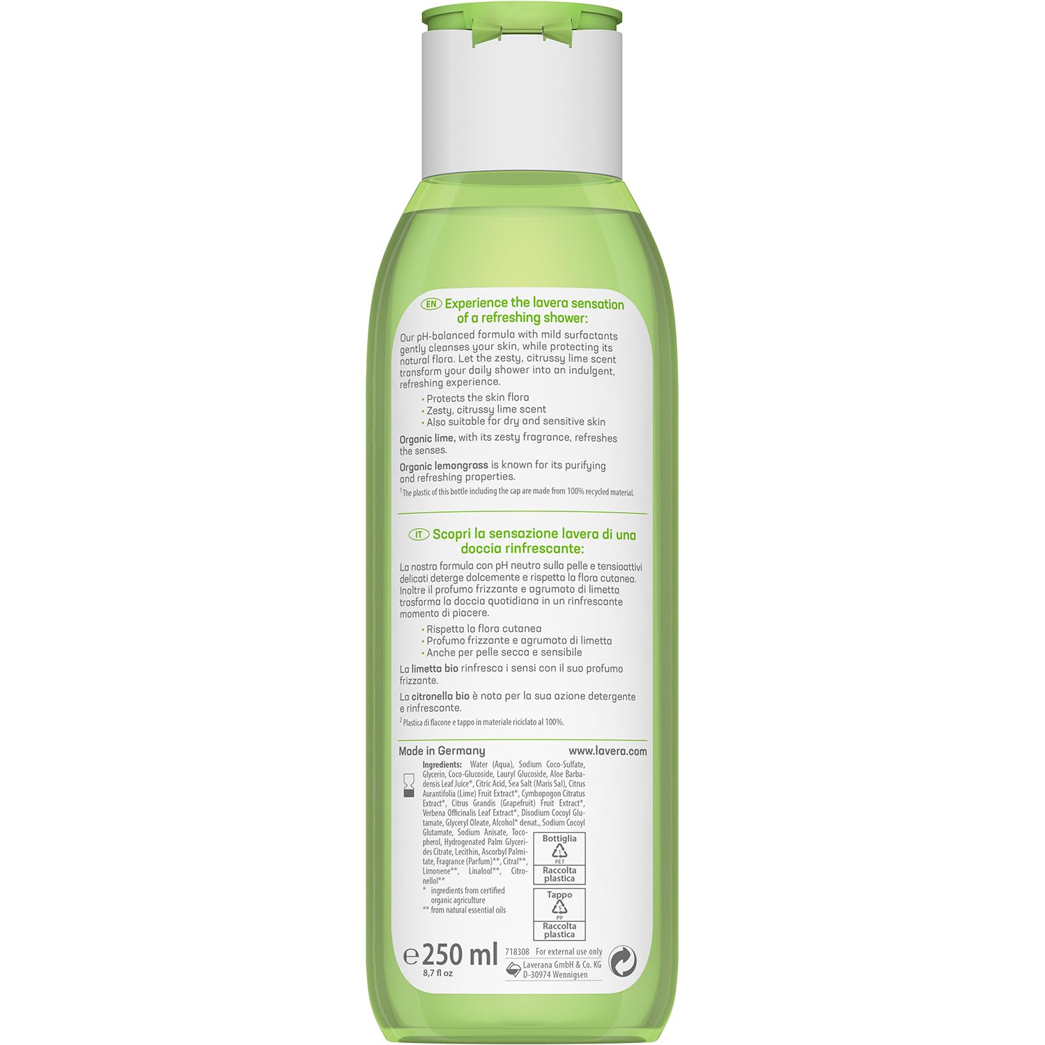 Lavera Body Wash Refreshing - Gentle Cleansing With Lime & Lemongrass - Ph-Neutral - For Dry & Sensitive Skin - Peta Certified - Vegan - Natural Cosmetics - 8.45 Fl.Oz. : Baby