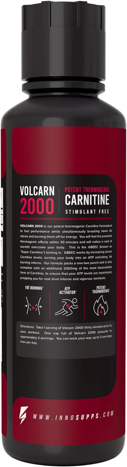 Innosupps Volcarn 2000 - L-Carnitine Advanced Energy Liquid | Atp Enhancer With Gbeec | Boosts Energy, Enhances Focus, Caffeine Free, No Artificial Sweeteners | 32 Servings (Candy Peach Rings)