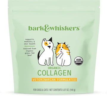 Bark & Whiskers Organic Collagen For Dogs & Cats, 5.07 Oz. (144 G), 30 Scoops, Organic Grass-Fed Beef, Supports Mobility & Skin Health, Veterinarian Formulated, Certified Usda Organic, Dr. Mercola