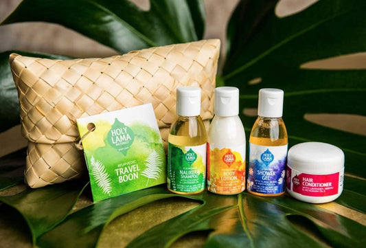 Holy Lama Naturals Ayurvedic Travel Toiletries Gift Set Vegan Beauty Products, Shower Gel, Shampoo, Condioner, Body Lotion