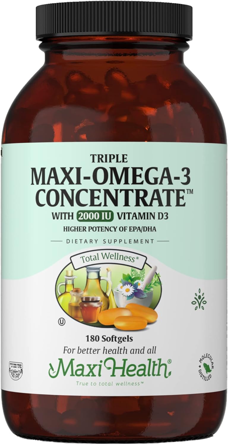 Omega 3 Supplement - Omega-3 Fish Oil Triple Concentrate With Vitamin D3 - Potent Source Of Epa/Dha Fatty Acids - Heart, Brain, Joint Health - Kosher Certified Wild Caught Marine Fish - 180 Softgels