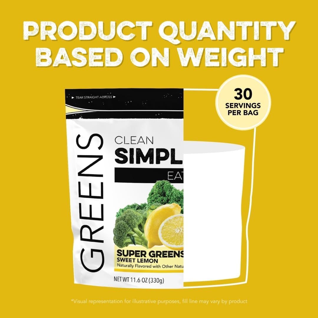 Clean Simple Eats Sweet Lemon Greens Powder Mix, Greens Superfood Powder Smoothie & Juice Mix, Gluten Free, includes Powerhouse Superfoods Chlorella & Spirulina Powder Organic (30 Servings) : Health & Household