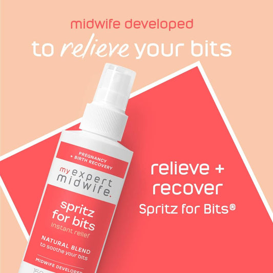 My Expert Midwife Spritz for Bits, 150ml Pregnancy & Postpartum Relief Spray to Ease Perineal Discomfort, Hospital Bag Maternity Essential, Natural Formula for Soothing Care Before & After Birth