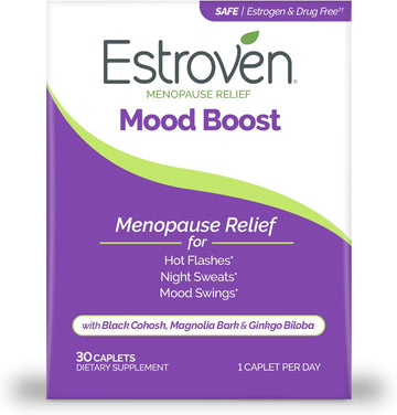 Estroven Mood Boost For Menopause Relief - 30 Ct. - Clinically Proven Ingredients That Help Manage Mood Swings, Night Sweats & Hot Flash Relief - Drug-Free And Gluten-Free