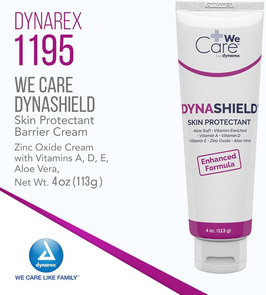 Dynarex Dynashield Skin Protectant Barrier Cream - Zinc Oxide Cream With Vitamins A, D, E, Aloe Vera - Protective Ointment, Helps Moisturize Dry Skin - 4Oz Tube, 24 Per Case