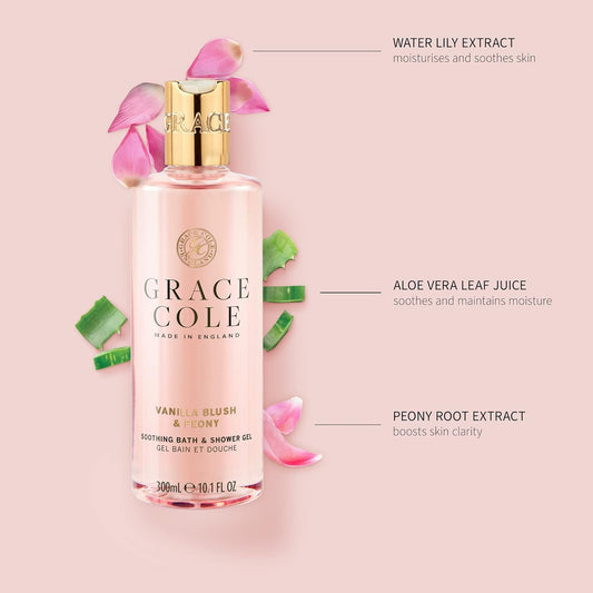 Grace Cole Vanilla Blush & Peony Refreshing Bath & Shower Gel 300Ml - Essential Oils - Vegan And Cruelty Free, No Sls Or Parabens - Made In England