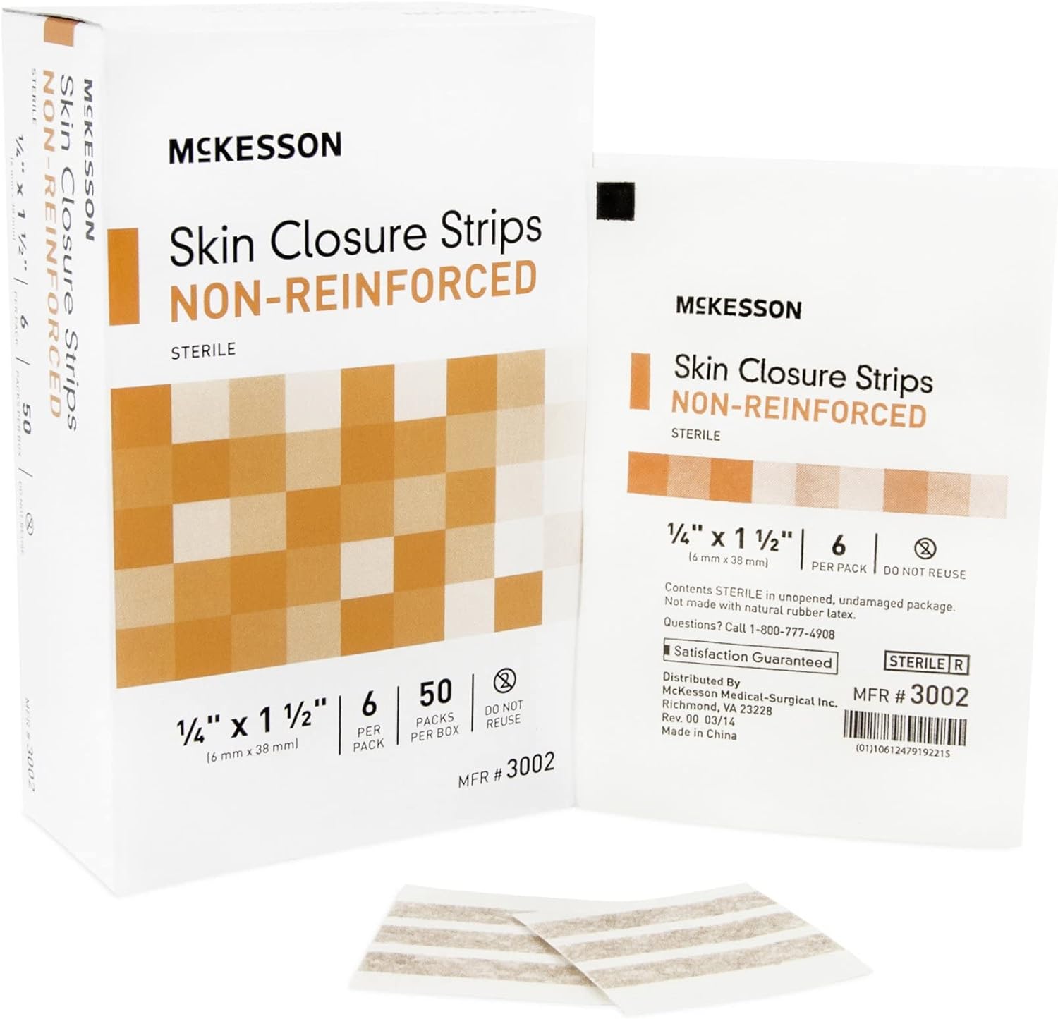McKesson Skin Closure Adhesive Strips, Flexible Steri Strip for Wound Care, 1/4 in x 1 1/2 in, 50 Count