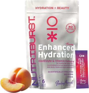 Nutriburst - Beauty Electrolytes + 11 Vitamins & Minerals • Energy • Radiant Skin • Nourish Hair • Performance - Suitable For Vegans - 6 Pack: Peach - Enhanced Hydration
