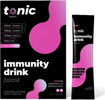Tonic Health High Dose Immunity Supplement - Max Strength - Vitamin C, Vitamin D, Zinc. Plant Powered For Immune Recovery & Energy Boost - Vegan, No Sugar - Elderberry & Blackcurrant (10 Count)