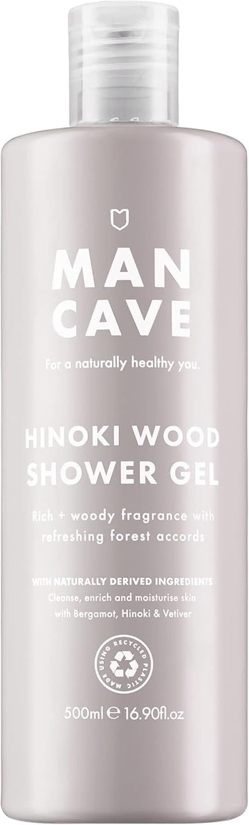 Mancave Hinoki Wood Shower Gel For Men, Warm Woody Aroma With Hinoki Cypress, Bergamot And Vetiver, Sulphate And Paraben Free, Natural, Vegan, Cruelty Free, 500 Ml