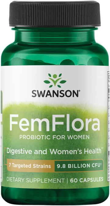 Swanson FemFlora - Feminine Probiotic Supplement - Probiotics for Women - Supporting Flora of The Mouth, GI Tract, and Vagina - 9 Billion CFU Per Capsule - (60 Capsules)