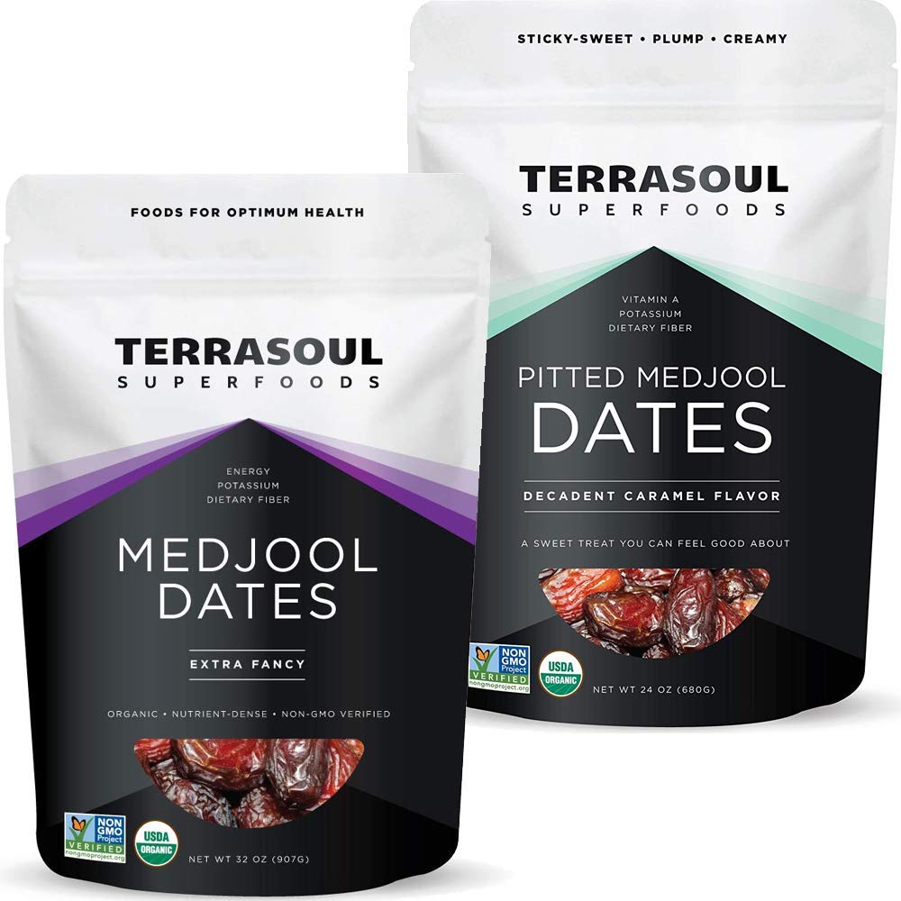 Terrasoul Superfoods Organic Medjool Dates 2Lb + Organic Pitted Medjool Dates 1.5Lb Bundle