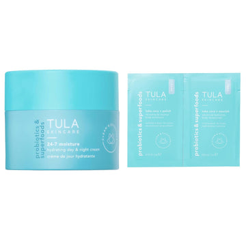 Tula Skin Care 24-7 Hydrating Day & Night Cream + Body Moisturizer/Exfoliator Packette - Anti-Aging Moisturizer For Face, Contains Watermelon & Blueberry Extract, 1.5 Oz