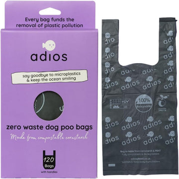 Adios Plastic Home Compostable Dog Poop Bags Loose Bags With Handles - Extra Thick Leakproof Dog Waste Bags - Made Of Cornstarch - Unscented & Easy To Open - 1 Count (Pack Of 120)