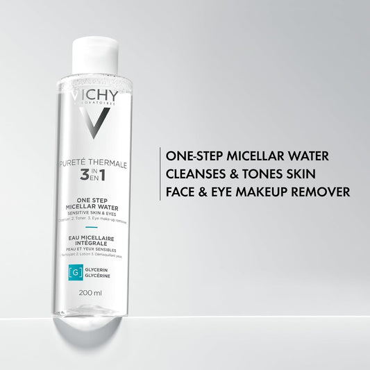 Vichy Pureté Thermale One Step Micellar Water Makeup Remover & Facial Toner | Micellar Cleansing Water + Vitamin B5 | No Rinse Needed | Gentle Eye Makeup Remover & Hydrating Toner For Face