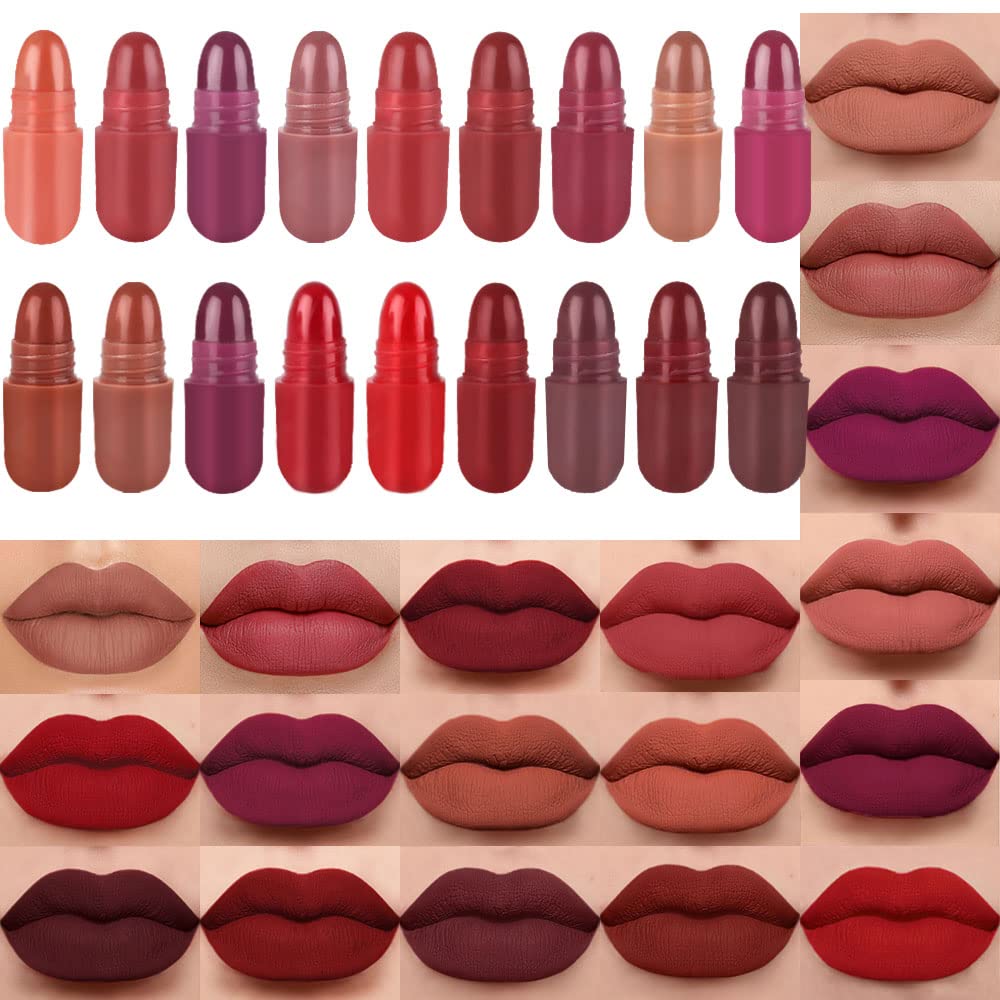 Evpct 12Pcs Mini Pills Lipstick Capsule Set For Women Waterproof Long Lasting, Dark Ruby Plum Rose Red Nude Pink Mauve Taupe Brown Matte Small Magic Permanent 24 Hour Lipstick Bulk Samples 01