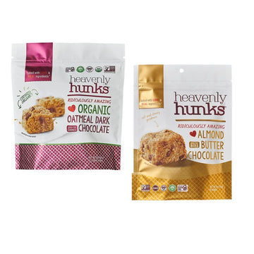 Heavenly Hunks Organic Oatmeal Dark Chocolate Chip - 22Oz Bag & Almond Butter Chocolate Chip - 6Oz Bag (2 Pack)