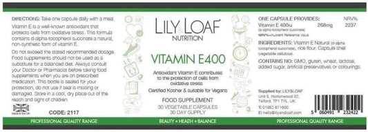 Lily & Loaf Vitamin E400Iu D-Alpha Tocopherol | Contributes To Protection Of Cells From Oxidative Stress | Premium Quality | Suitable For Vegetarians & Vegans | Kosher | Gluten Free