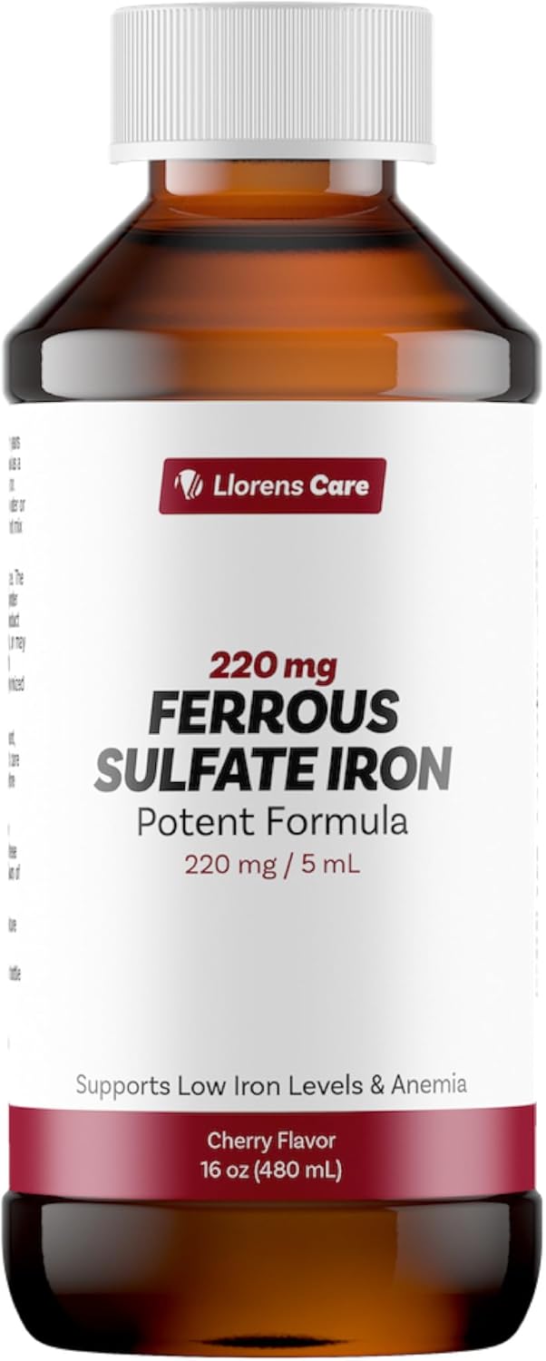 Ferrous Sulfate Liquid Iron Supplement For Adults By Llorens Care - 220 Mg In 5 Ml Iron Complex Supplement For Anemia And Iron Deficiency. Boost Energy Levels