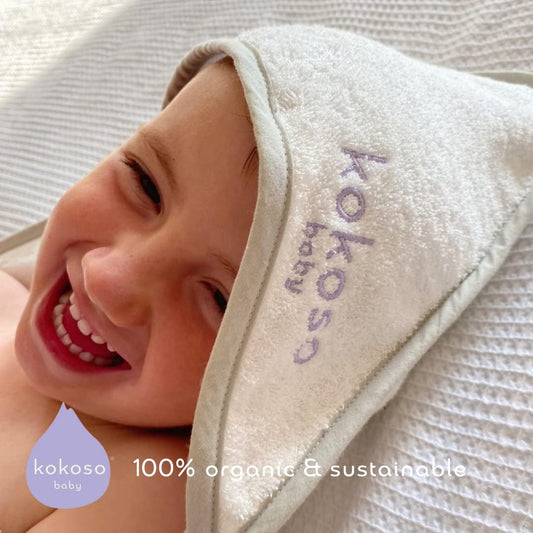 Kokoso Baby Organic Cotton Baby Towel - Dry And Protect Your Little One’S Delicate Skin - Made With Low-Twist, Eco-Friendly Yarn - Cute Unisex Design - 75Cm X 75Cm