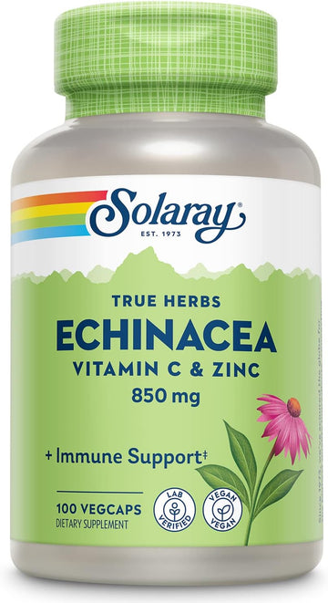 Solaray Echinacea Vitamin C & Zinc 850Mg Plus Bioflavonoids, Echinacea Capsules For Healthy Immune Support, Vegan, Lab Verified, 60-Day Money-Back Guarantee, 50 Servings, 100 Vegcaps