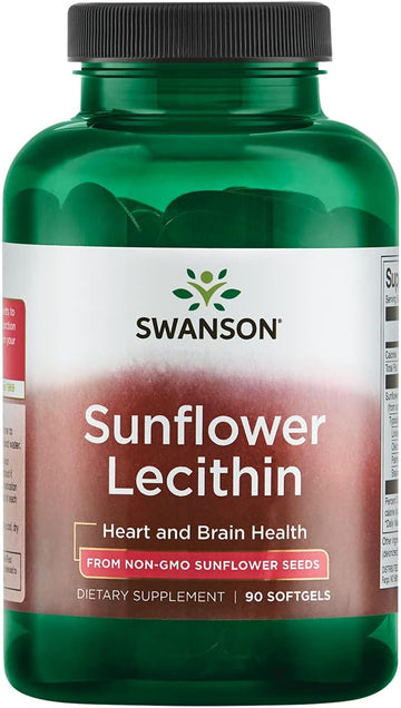 Swanson Sunflower Lecithin - Herbal Supplement Promoting Healthy Brain Function - Natural Formula Supporting Heart Health & Healthy Lipid Balance - (90 Softgels, 1200Mg Each)