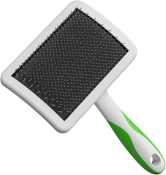 Andis 68540 Self-Cleaning Animal Slicker Brushes with Curved Stainless-Steel Bristles for All Breeds - Reduces Shedding by Up to 90%, Removes Tangles, Dirt & Loose Hair – Large, Green