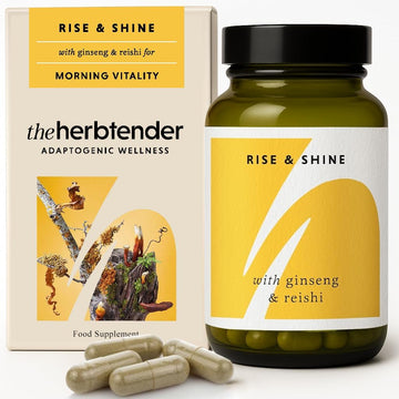 The Herbtender Rise & Shine - Natural Energy Supplement, Caffeine-Free With Ginseng And Reishi, Supports Vitality And Cognitive Performance, Vegan, Organic Ingredients (60 Capsule Pouch)