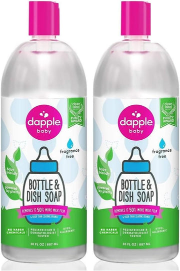 Dapple Baby Bottle Soap & Dish Soap Refill Baby, Fragrance Free, Plant Based Dish Liquid For Dishes & Baby Bottles - Hypoallergenic Soap, Liquid Soap Refill, 30 Fl Oz (Pack Of 2)