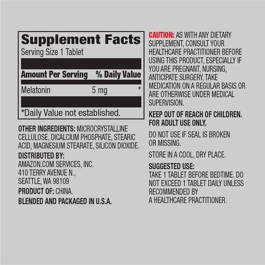 Amazon Elements - Melatonin 5Mg Capsules, Helps With Occasional Sleeplessness, Vegan, Unflavored, 195 Count (Pack Of 1), 6 Month Supply (Packaging May Vary)