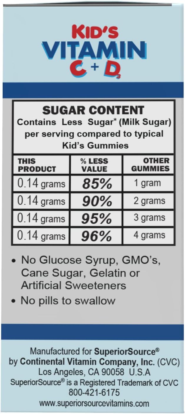 Superior Source Kid’s C + D3, Clean Melts, Quick Dissolve MicroLingual Tablets, 90 Ct, Alternative to Gummies, Vitamin C (30 mg), D3 (400 IU), Immune System Support, Non-GMO : Health & Household