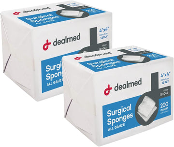 Dealmed 4" X 4" Surgical Sponges, 8-Ply, Non-Woven Absorbent Gauze Sponges For Wound Care, First Aid Kits And Medical Facilities, 200 Count (Pack Of 2)